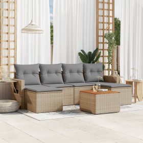 Gartensofa-Set mit beigem Kissenmix, 7-teilig aus PE-Rattan von , Gartensets - Ref: Foro24-3257018, Preis: 470,99 €, Rabatt: %