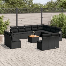 Garden sofa and cushion set 13 pieces black synthetic rattan by , Garden sets - Ref: Foro24-3257140, Price: 839,99 €, Discoun...