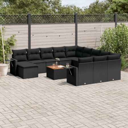 Garden sofa and cushion set 13 pieces black synthetic rattan by , Garden sets - Ref: Foro24-3257196, Price: 889,69 €, Discoun...