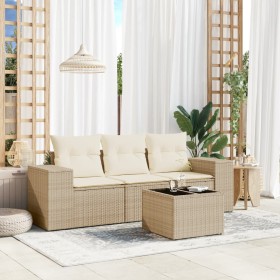 Gartensofa-Set mit Kissen, 4-teilig, beiges synthetisches Rattan von , Gartensets - Ref: Foro24-3254605, Preis: 361,26 €, Rab...