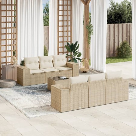 7-teiliges Gartensofa-Set und beigefarbene synthetische Rattankissen von , Gartensets - Ref: Foro24-3254645, Preis: 610,99 €,...