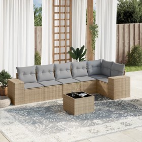 7-teiliges Gartensofa-Set und beigefarbene synthetische Rattankissen von , Gartensets - Ref: Foro24-3254936, Preis: 567,19 €,...