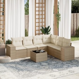 7-piece garden sofa set and beige synthetic rattan cushions by , Garden sets - Ref: Foro24-3254955, Price: 625,99 €, Discount: %