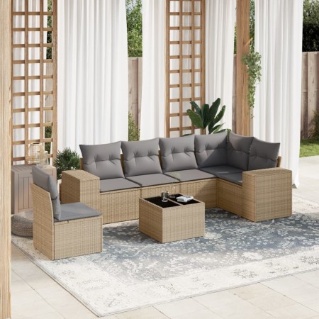 7-teiliges Gartensofa-Set und beigefarbene synthetische Rattankissen von , Gartensets - Ref: Foro24-3254976, Preis: 558,81 €,...