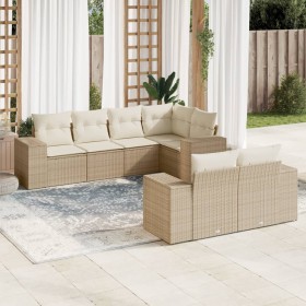 7-teiliges Gartensofa-Set und beigefarbene synthetische Rattankissen von , Gartensets - Ref: Foro24-3255145, Preis: 717,89 €,...