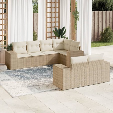 7-teiliges Gartensofa-Set und beigefarbene synthetische Rattankissen von , Gartensets - Ref: Foro24-3255145, Preis: 722,13 €,...