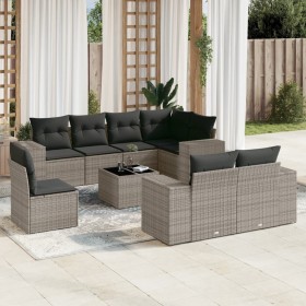 9-teiliges Gartenmöbel-Set und graue synthetische Rattankissen von , Gartensets - Ref: Foro24-3255187, Preis: 682,99 €, Rabat...