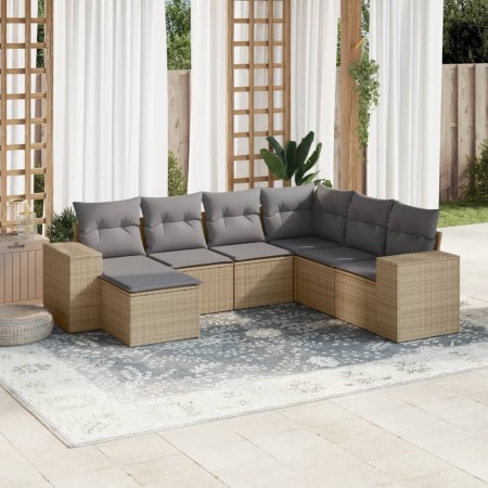 7-teiliges Gartensofa-Set und beigefarbene synthetische Rattankissen von , Gartensets - Ref: Foro24-3255236, Preis: 537,57 €,...