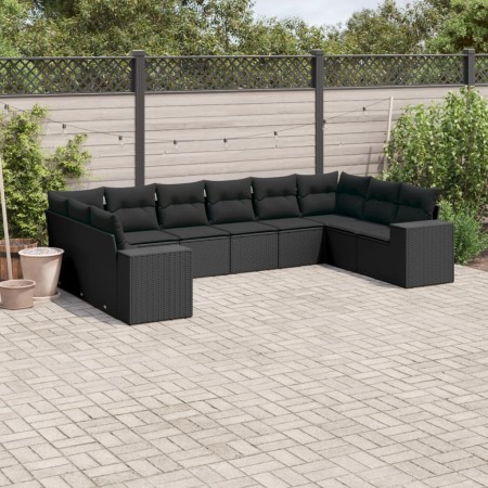 Set de sofás de jardín 10 pzas cojines ratán sintético negro de , Conjuntos de jardín - Ref: Foro24-3255402, Precio: 693,79 €...