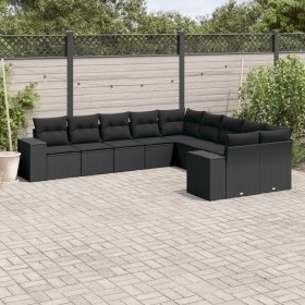 Gartensofa-Set 10-teilig mit schwarzen synthetischen Rattankissen von , Gartensets - Ref: Foro24-3255442, Preis: 693,79 €, Ra...