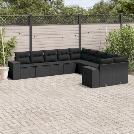 Gartensofa-Set 10-teilig mit schwarzen synthetischen Rattankissen von , Gartensets - Ref: Foro24-3255442, Preis: 688,34 €, Ra...