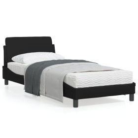 Bed frame with headboard black synthetic leather 90x190 cm by , Beds and slatted bases - Ref: Foro24-373098, Price: 106,10 €,...