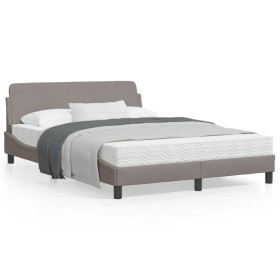 Bed frame with headboard in taupe gray fabric 140x200 cm by , Beds and slatted bases - Ref: Foro24-373189, Price: 138,85 €, D...