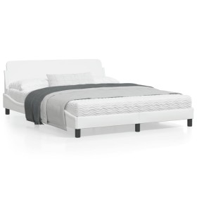 White synthetic leather headboard bed frame 160x200 cm by , Beds and slatted bases - Ref: Foro24-373219, Price: 166,99 €, Dis...