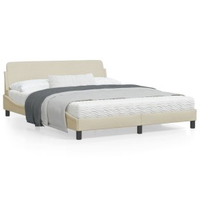 Bed frame with cream fabric headboard 160x200 cm by , Beds and slatted bases - Ref: Foro24-373210, Price: 176,99 €, Discount: %