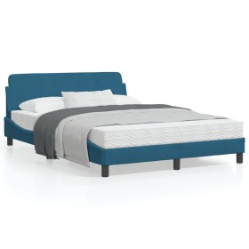 Estructura de cama con cabecero terciopelo azul 140x200 cm de , Camas y somieres - Ref: Foro24-373196, Precio: 137,72 €, Desc...