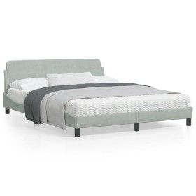 Bed frame with light gray velvet headboard 160x200cm by , Beds and slatted bases - Ref: Foro24-373212, Price: 154,90 €, Disco...