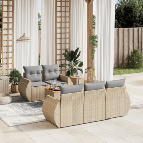 Gartensofa-Set mit Kissen, 6-teilig, beiges synthetisches Rattan von , Gartensets - Ref: Foro24-3224890, Preis: 489,99 €, Rab...