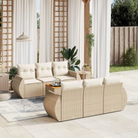 7-teiliges Gartensofa-Set und beigefarbene synthetische Rattankissen von , Gartensets - Ref: Foro24-3257227, Preis: 583,99 €,...