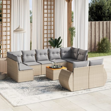 Gartensofa-Set mit beigen Kissen, 10-teilig, synthetisches Rattan von , Gartensets - Ref: Foro24-3257487, Preis: 751,24 €, Ra...