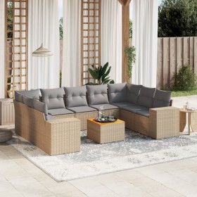 Gartensofa-Set mit beigen Kissen, 10-teilig, synthetisches Rattan von , Gartensets - Ref: Foro24-3257921, Preis: 751,99 €, Ra...