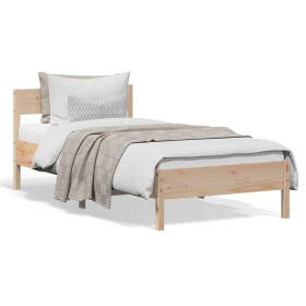 Bed frame with solid pine wood headboard 90x190 cm by , Beds and slatted bases - Ref: Foro24-842778, Price: 80,10 €, Discount: %