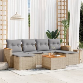 Garden sofa set with beige mixed cushions, 7 pieces, PE rattan. by , Garden sets - Ref: Foro24-3226227, Price: 413,99 €, Disc...