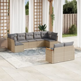 Garden sofa set with beige mixed cushions, 9 pieces, PE rattan. by , Garden sets - Ref: Foro24-3226290, Price: 591,99 €, Disc...