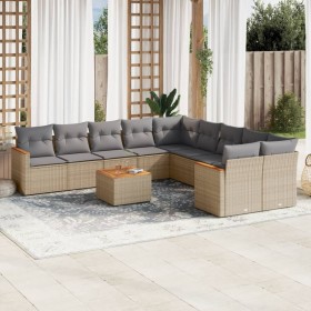 Garden sofa set with beige mixed cushions 11 pieces PE rattan by , Garden sets - Ref: Foro24-3226360, Price: 743,80 €, Discou...