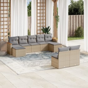 Garden sofa set with beige mixed cushions, 9 pieces, PE rattan. by , Garden sets - Ref: Foro24-3226374, Price: 545,55 €, Disc...