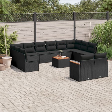 Set aus Gartensofas und Kissen 13 Stück synthetisches Rattan schwarz von , Gartensets - Ref: Foro24-3226447, Preis: 795,27 €,...