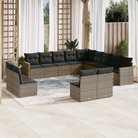 Set of garden sofas with 13 pieces of gray synthetic rattan cushions by , Garden sets - Ref: Foro24-3226487, Price: 834,80 €,...