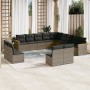 Set of garden sofas with 13 pieces of gray synthetic rattan cushions by , Garden sets - Ref: Foro24-3226487, Price: 834,80 €,...