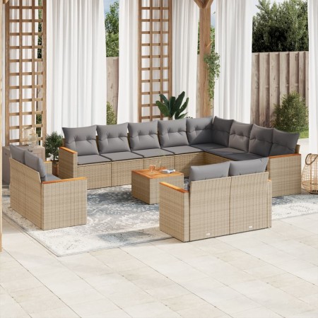 Garden sofa set with beige mixed cushions 13 pieces PE rattan by , Garden sets - Ref: Foro24-3226521, Price: 931,93 €, Discou...