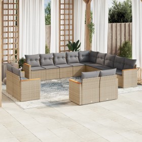 Garden sofa set with beige mixed cushions 13 pieces PE rattan by , Garden sets - Ref: Foro24-3226528, Price: 935,10 €, Discou...