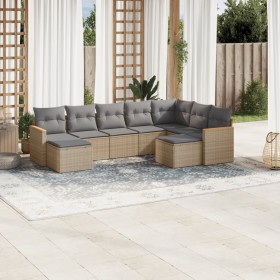 Garden sofa set with beige mixed cushions, 9 pieces, PE rattan. by , Garden sets - Ref: Foro24-3226542, Price: 575,89 €, Disc...