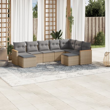 Garden sofa set with beige mixed cushions, 9 pieces, PE rattan. by , Garden sets - Ref: Foro24-3226542, Price: 573,39 €, Disc...