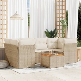 Set of 7-piece garden sofas and beige synthetic rattan cushions by , Garden sets - Ref: Foro24-3255827, Price: 571,40 €, Disc...