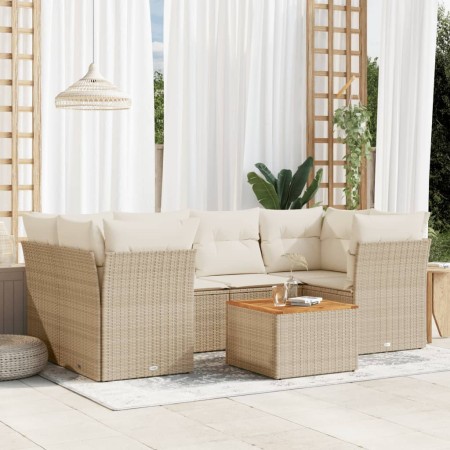 Set sofás de jardín 7 piezas y cojines ratán sintético beige de , Conjuntos de jardín - Ref: Foro24-3255827, Precio: 544,44 €...