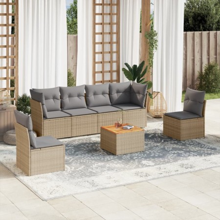 Garden sofa set with beige mixed cushions, 7 pieces, PE rattan. by , Garden sets - Ref: Foro24-3255884, Price: 502,95 €, Disc...