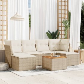 Set of 7-piece garden sofas and beige synthetic rattan cushions by , Garden sets - Ref: Foro24-3256100, Price: 524,99 €, Disc...