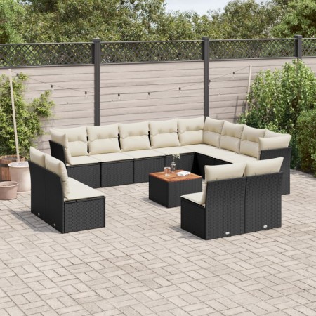 Set aus Gartensofas und Kissen 13 Stück synthetisches Rattan schwarz von , Gartensets - Ref: Foro24-3256259, Preis: 789,90 €,...