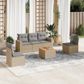 Garden sofa set with beige mixed cushions, 6 pieces, PE rattan. by , Garden sets - Ref: Foro24-3256395, Price: 434,70 €, Disc...