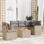 Garden sofa set with beige mixed cushions, 6 pieces, PE rattan. by , Garden sets - Ref: Foro24-3256458, Price: 461,41 €, Disc...