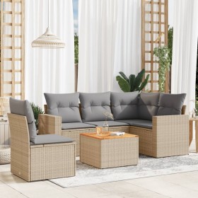 Garden sofa set with beige mixed cushions, 6 pieces, PE rattan. by , Garden sets - Ref: Foro24-3256458, Price: 461,99 €, Disc...