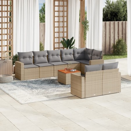 Garden sofa set with beige mixed cushions 9 pieces PE rattan by , Garden sets - Ref: Foro24-3256542, Price: 729,68 €, Discoun...