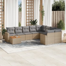 Gartensofa-Set mit 10-teiligen beigen Kissen aus synthetischem Rattan. von , Gartensets - Ref: Foro24-3256619, Preis: 746,93 ...