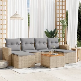 Garden sofa set with beige mixed cushions, 7 pieces, PE rattan. by , Garden sets - Ref: Foro24-3256577, Price: 462,26 €, Disc...