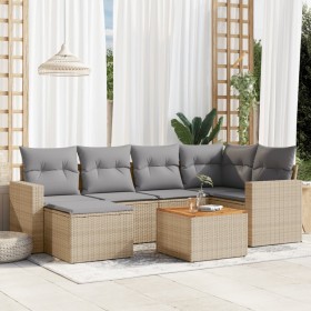 Garden sofa set with beige mixed cushions, 7 pieces, PE rattan. by , Garden sets - Ref: Foro24-3256556, Price: 515,99 €, Disc...