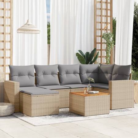 Gartensofa-Set mit beige gemischten Kissen, 7-teilig, aus PE-Rattan. von , Gartensets - Ref: Foro24-3256556, Preis: 515,71 €,...